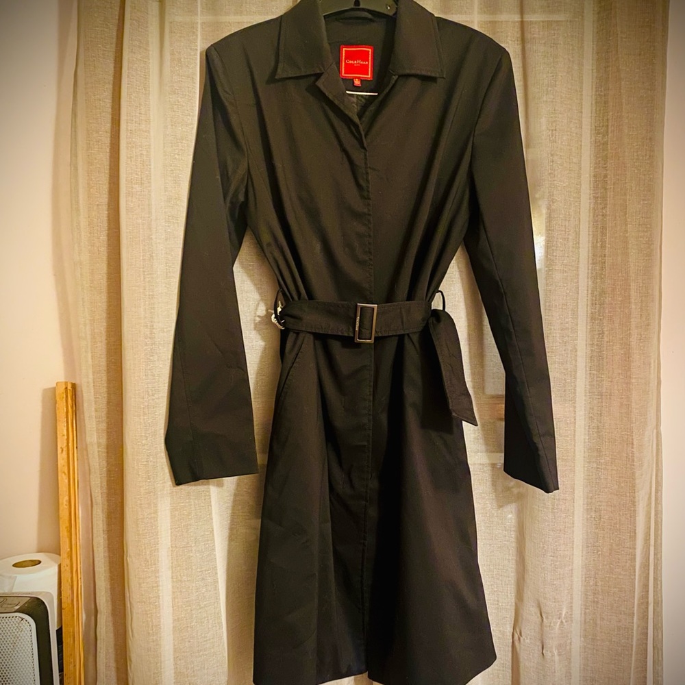 COLE HAAN 🧥 Black Trench Coat Size 8